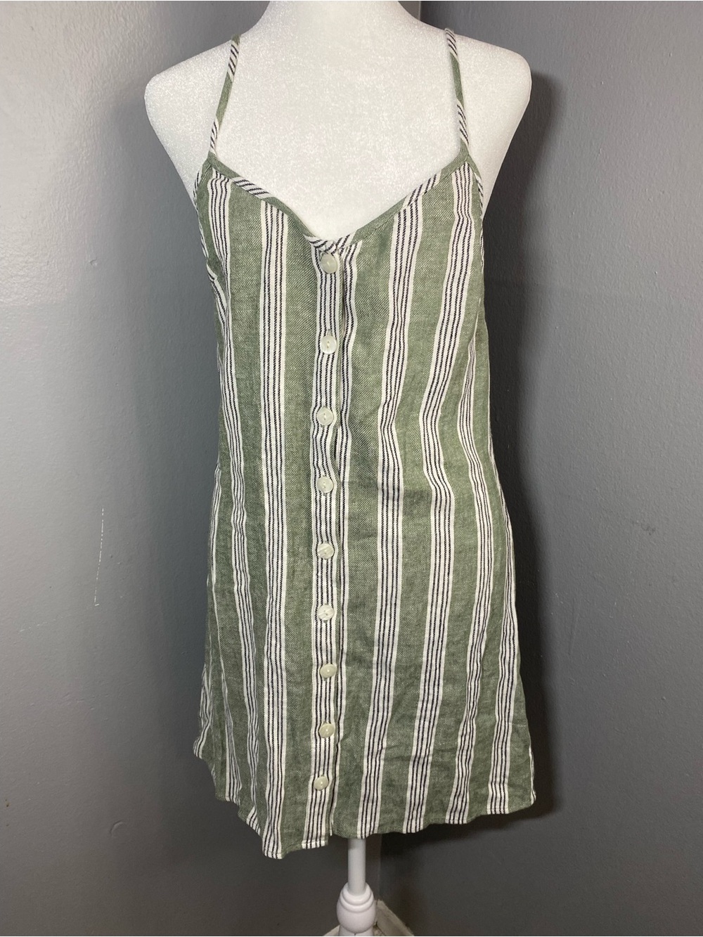 NWT-Forever 21 - Green Striped Button-Front Midi Dress